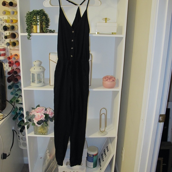 Ecowish Women's V-Neck Spaghetti Strap Drawstring Waisted long Romper NWOT - Picture 2 of 5